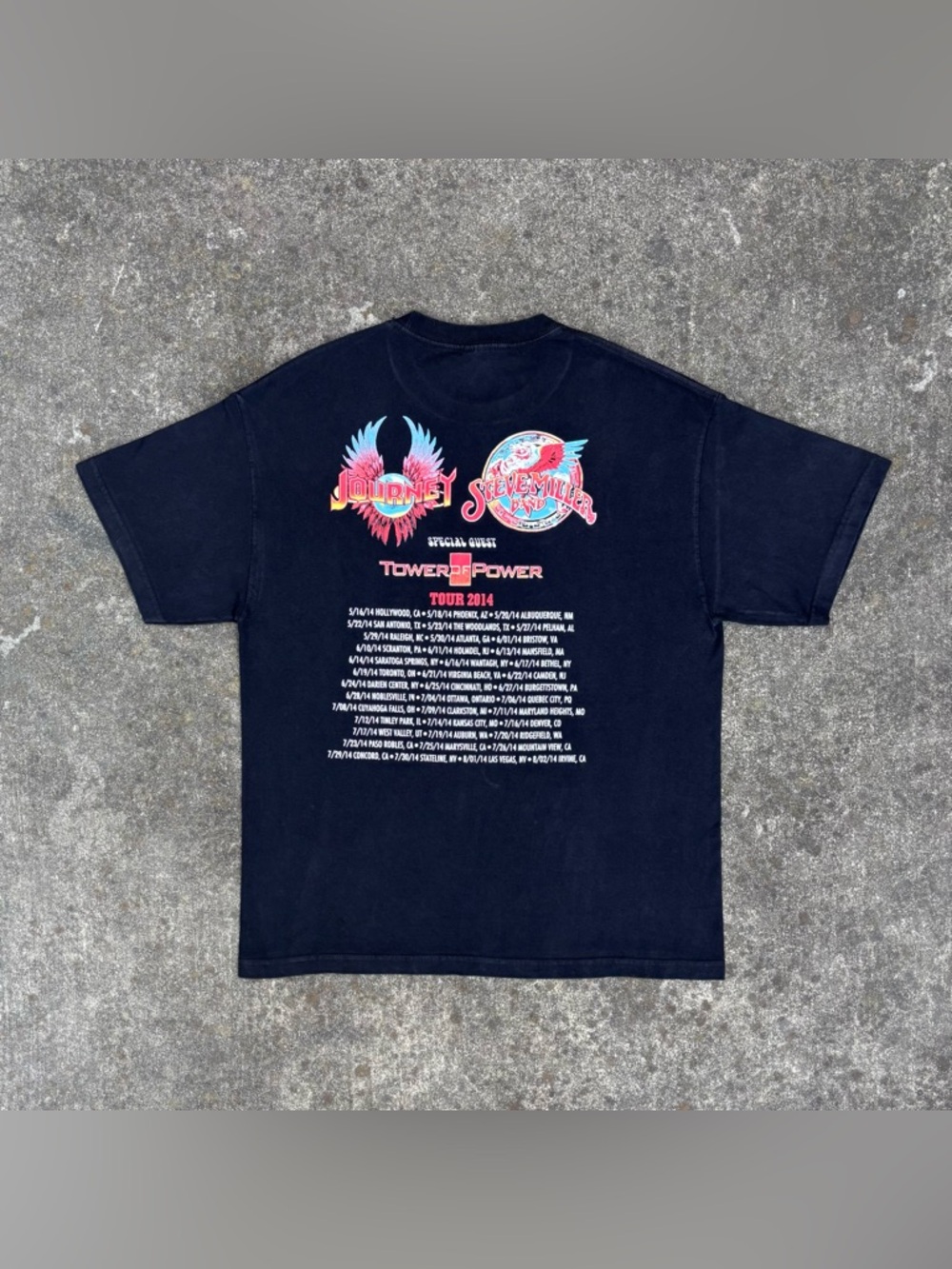 Y2k Journey Steve Miller Tower of Power 2014 Tour Concert T-Shirt Black Wings - Picture 4 of 5